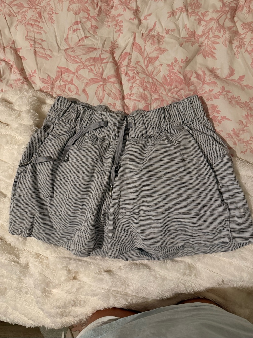lululemon athletica Light Gray Striped Athletic Shorts